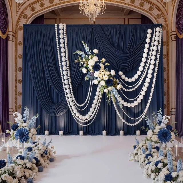 Alt view image 3 of 7 - 10ft x 10ft Wrinkle Free Navy Blue Backdrop Curtains Panels, 2 Panels 5x10ft Silky Polyester Photo Backdrop Drapes for Birthday Wedding Party Graduation Photography Background