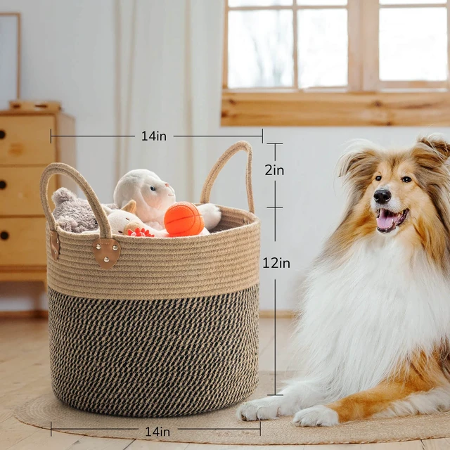 Alt view image 5 of 7 - Wicker Storage Basket with Leather Handles, 14" x 12", Black
Decorative Woven Basket for Toys, Shoes, Blankets & Laundry Storage, Living Room & Bedroom Organizer, Indoor Plant Basket