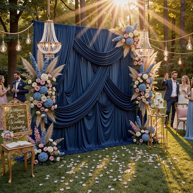 Alt view image 6 of 7 - 10ft x 10ft Wrinkle Free Navy Blue Backdrop Curtains Panels, 2 Panels 5x10ft Silky Polyester Photo Backdrop Drapes for Birthday Wedding Party Graduation Photography Background