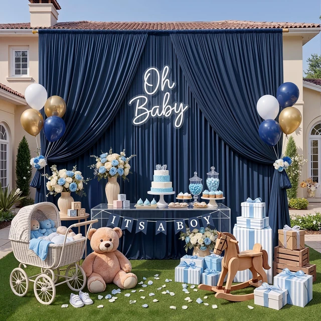 Alt view image 7 of 7 - 10ft x 10ft Wrinkle Free Navy Blue Backdrop Curtains Panels, 2 Panels 5x10ft Silky Polyester Photo Backdrop Drapes for Birthday Wedding Party Graduation Photography Background