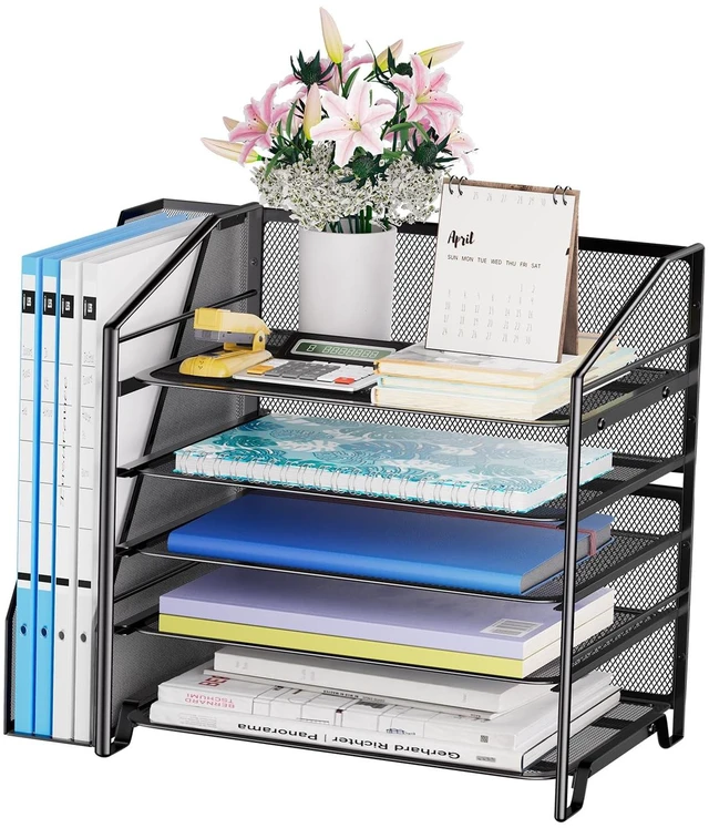 Main image of Simple Trending 5-Tier Desk File Organizer, Paper Organizer, Black
Adjustable Letter Trays, Side File Shelf, Durable Steel Mesh, Space Saving, for Home Office, 15.4"L x 9"W x 12.8"H