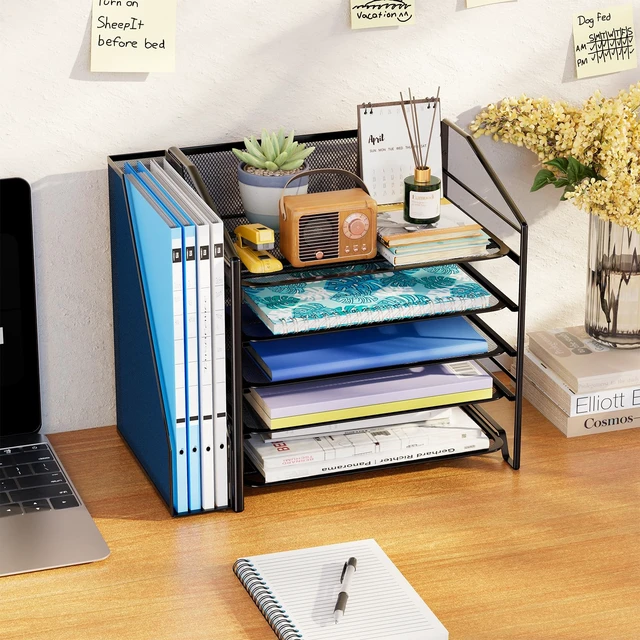 Alt view image 2 of 7 - Simple Trending 5-Tier Desk File Organizer, Paper Organizer, Black
Adjustable Letter Trays, Side File Shelf, Durable Steel Mesh, Space Saving, for Home Office, 15.4"L x 9"W x 12.8"H