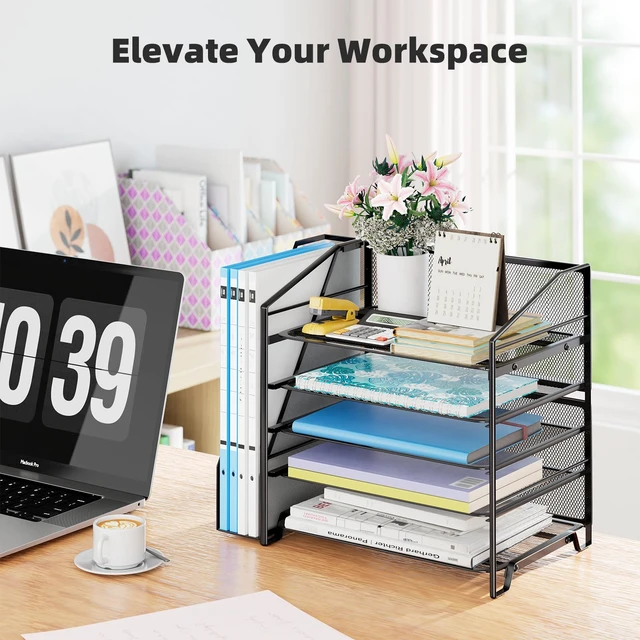 Alt view image 4 of 7 - Simple Trending 5-Tier Desk File Organizer, Paper Organizer, Black
Adjustable Letter Trays, Side File Shelf, Durable Steel Mesh, Space Saving, for Home Office, 15.4"L x 9"W x 12.8"H