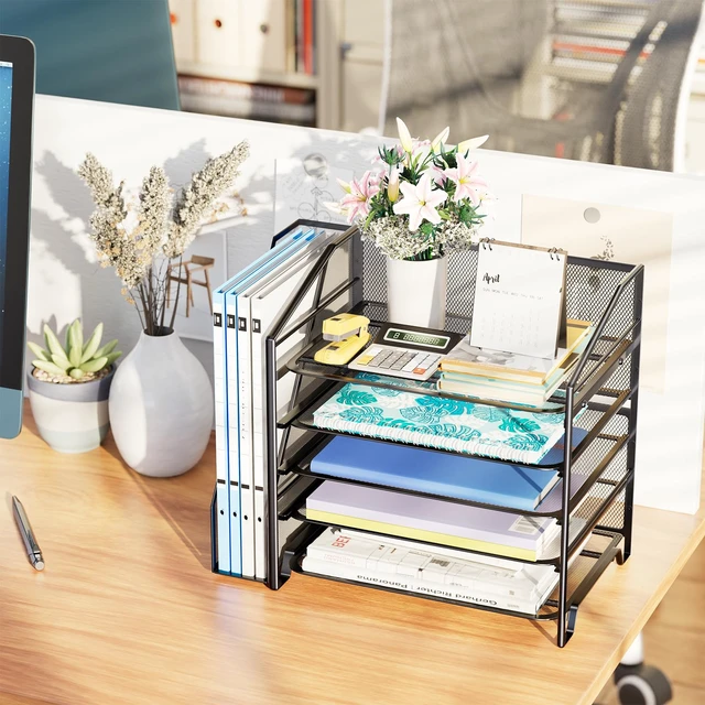 Alt view image 5 of 7 - Simple Trending 5-Tier Desk File Organizer, Paper Organizer, Black
Adjustable Letter Trays, Side File Shelf, Durable Steel Mesh, Space Saving, for Home Office, 15.4"L x 9"W x 12.8"H