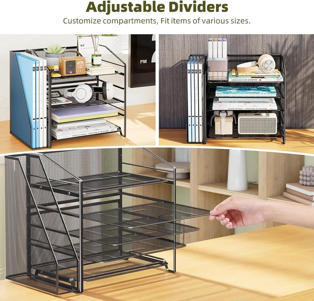 Alt view image 6 of 7 - Simple Trending 5-Tier Desk File Organizer, Paper Organizer, Black
Adjustable Letter Trays, Side File Shelf, Durable Steel Mesh, Space Saving, for Home Office, 15.4"L x 9"W x 12.8"H