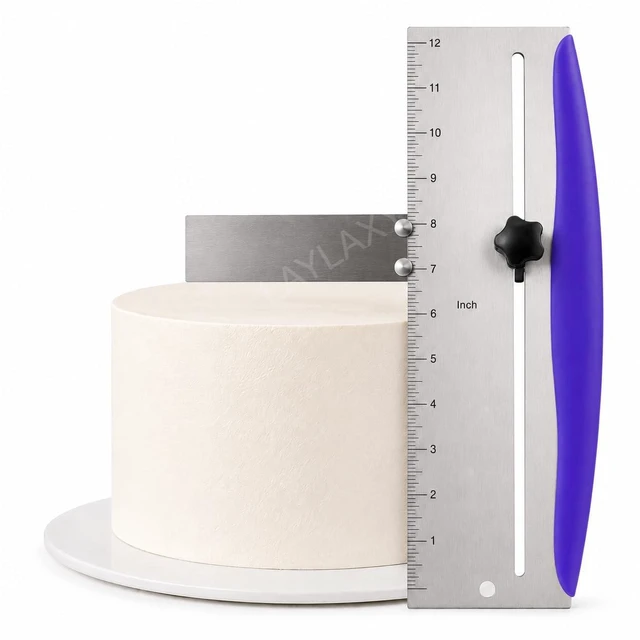 Main image of 12 Inch Stainless Steel Cake Scraper, Leveler and Smoother, Icing Spatula, Perfect Tool for Icing, Frosting, Cream Edge. Adjustable Kitchen Spatula for Mousse, Cheese & Cream Cake