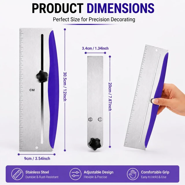 Alt view image 2 of 6 - 12 Inch Stainless Steel Cake Scraper, Leveler and Smoother, Icing Spatula, Perfect Tool for Icing, Frosting, Cream Edge. Adjustable Kitchen Spatula for Mousse, Cheese & Cream Cake