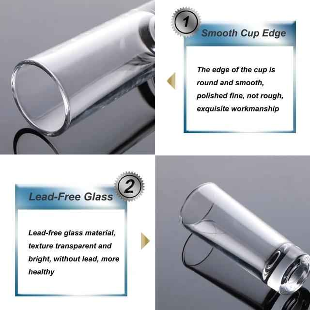 Alt view image 2 of 6 - Clear Heavy Base Shot Glasses 12 Pack, 2 oz Tall Glass Set for Whiskey, Tequila, Vodka