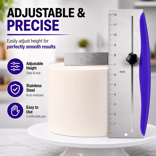 Alt view image 4 of 6 - 12 Inch Stainless Steel Cake Scraper, Leveler and Smoother, Icing Spatula, Perfect Tool for Icing, Frosting, Cream Edge. Adjustable Kitchen Spatula for Mousse, Cheese & Cream Cake