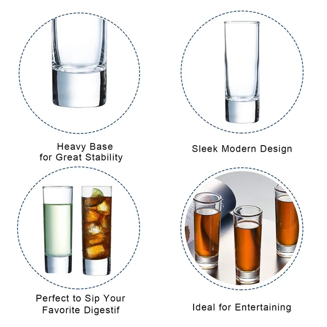 Alt view image 3 of 6 - Clear Heavy Base Shot Glasses 12 Pack, 2 oz Tall Glass Set for Whiskey, Tequila, Vodka