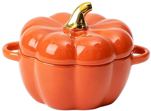 Main image of Oven Pot with Lid, Pumpkin Pottery Dessert Saucepan, Mini Baking Dish Cute Pumpkins Bowl, Covered Dutch Oven Ceramic Stockpot, Pumpkin-Shaped Casserole (Orange)