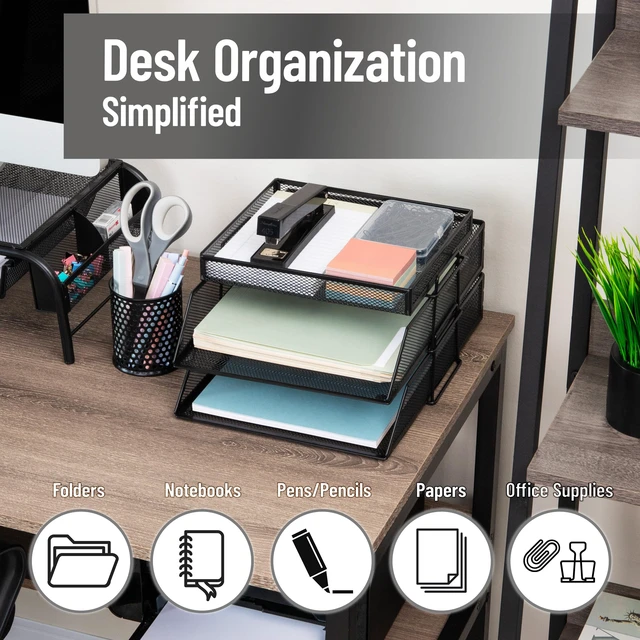 Alt view image 2 of 7 - eader 2 Tier Paper Tray with Top Supply Compartment, Desktop File Organizer, Metal Mesh, Black