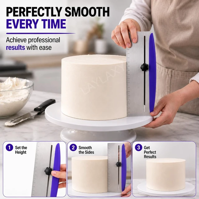 Alt view image 6 of 6 - 12 Inch Stainless Steel Cake Scraper, Leveler and Smoother, Icing Spatula, Perfect Tool for Icing, Frosting, Cream Edge. Adjustable Kitchen Spatula for Mousse, Cheese & Cream Cake