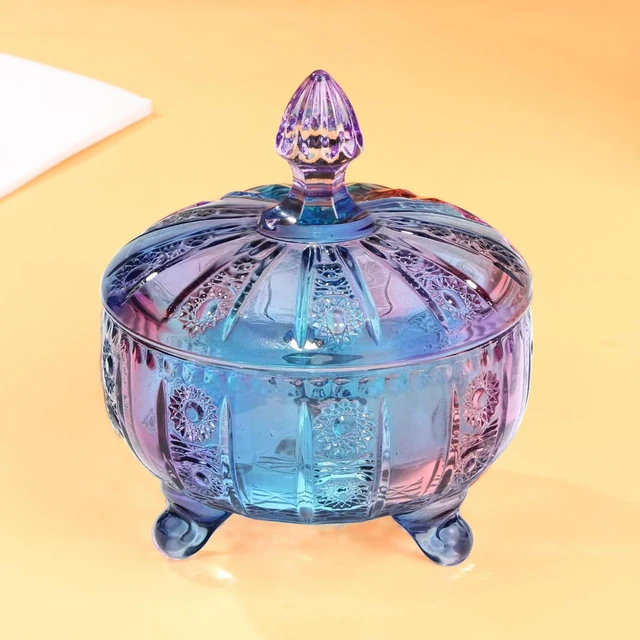 Alt view image 2 of 7 - Multicolor Glass 3-Footed Candy Dish with Lid 16oz(Purple)
Floral Embossed Decorative Candy Jar with Non-Airtight Lid,Vintage Candy Dishes Bowl with Lids for Office Desk Coffee Table
Brand: LWXPAIYY