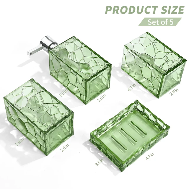 Alt view image 6 of 6 - Green Bathroom Accessories Set with Toothbrush Holder, Soap Dispenser, Tumbler, Soap Dish, Sage Green Bathroom Decor, Acrylic (Green-4pcs)