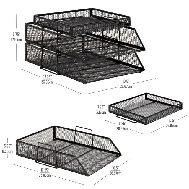 Alt view image 3 of 7 - eader 2 Tier Paper Tray with Top Supply Compartment, Desktop File Organizer, Metal Mesh, Black