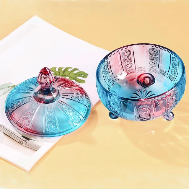 Alt view image 3 of 7 - Multicolor Glass 3-Footed Candy Dish with Lid 16oz(Purple)
Floral Embossed Decorative Candy Jar with Non-Airtight Lid,Vintage Candy Dishes Bowl with Lids for Office Desk Coffee Table
Brand: LWXPAIYY