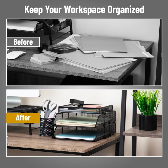 Alt view image 5 of 7 - eader 2 Tier Paper Tray with Top Supply Compartment, Desktop File Organizer, Metal Mesh, Black