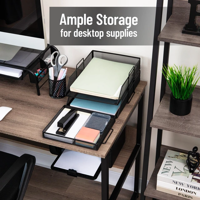 Alt view image 6 of 7 - eader 2 Tier Paper Tray with Top Supply Compartment, Desktop File Organizer, Metal Mesh, Black