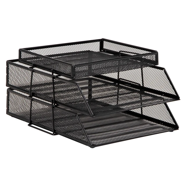 Alt view image 7 of 7 - eader 2 Tier Paper Tray with Top Supply Compartment, Desktop File Organizer, Metal Mesh, Black