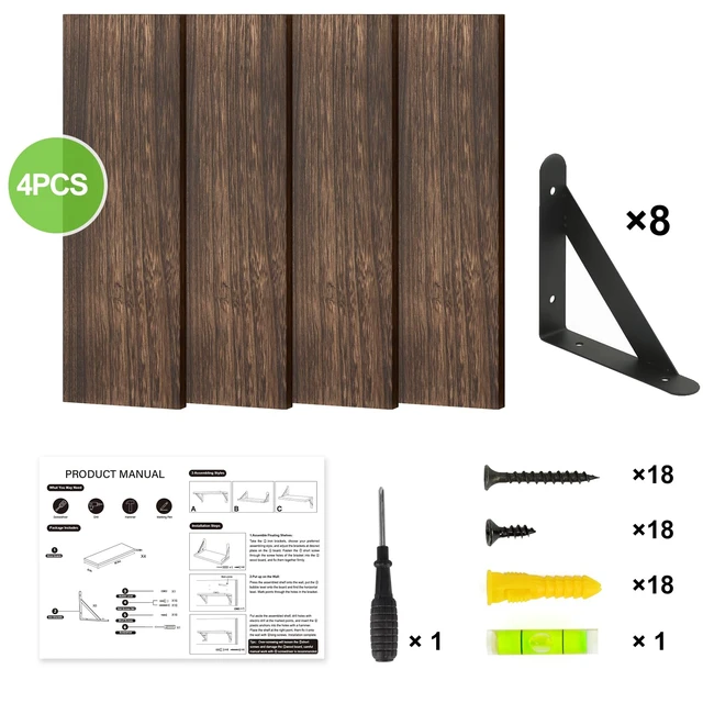 Alt view image 4 of 7 - Wall Floating Shelves for Home Decor (Brown, Set of 4, 16.5 Inch)
Wood Shelves, Natural Grain, 40Lb Capacity, Sturdy Triangle Brackets, Versatile for Any Room