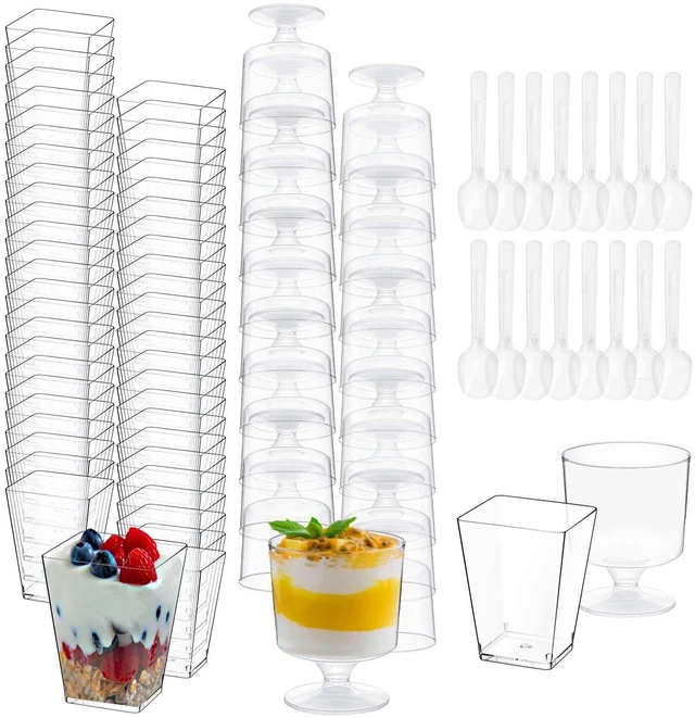 Main image of 300 Pack Clear Plastic Dessert Cups(5 oz),Disposable Parfait Cups For Pudding, Fruit and Ice Cream,Mini Shooter Cups With Spoons For Party,appetizer cups