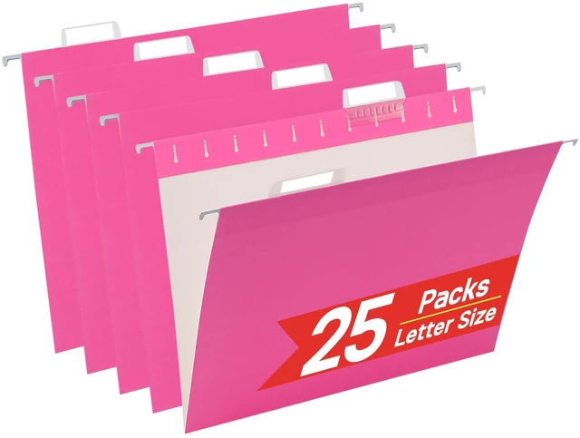 Main image of 25 Pack Hanging File Folders Letter Size,Pink Reliable Hanging Folders for Filing Cabinet,Reinforced Rods for Smooth Gliding,Includes 1/5 Adjustable Tabs & Inserts,Ideal for Home & Office