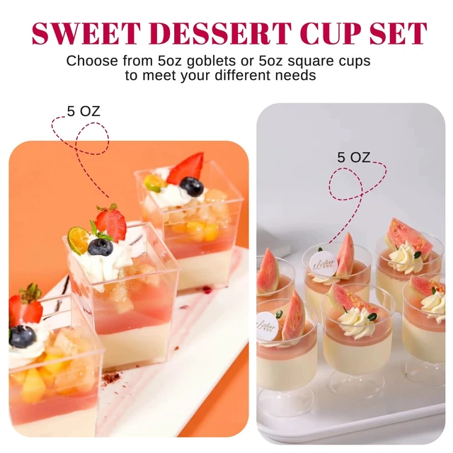 Alt view image 2 of 7 - 300 Pack Clear Plastic Dessert Cups(5 oz),Disposable Parfait Cups For Pudding, Fruit and Ice Cream,Mini Shooter Cups With Spoons For Party,appetizer cups