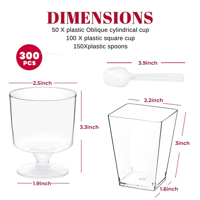 Alt view image 3 of 7 - 300 Pack Clear Plastic Dessert Cups(5 oz),Disposable Parfait Cups For Pudding, Fruit and Ice Cream,Mini Shooter Cups With Spoons For Party,appetizer cups