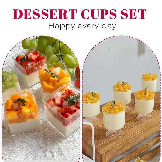 Alt view image 6 of 7 - 300 Pack Clear Plastic Dessert Cups(5 oz),Disposable Parfait Cups For Pudding, Fruit and Ice Cream,Mini Shooter Cups With Spoons For Party,appetizer cups