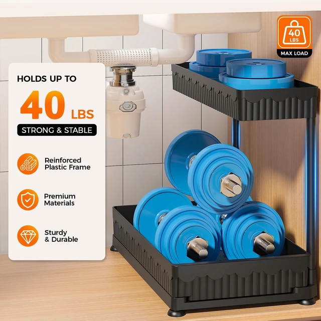 Alt view image 6 of 7 - 3-Pack 2-Tier L-Shaped Under Sink Organizers with Sliding Drawers
Multi-use kitchen & bathroom storage, 12.85 inch black cabinet organizer, space-saving sliding drawer design.