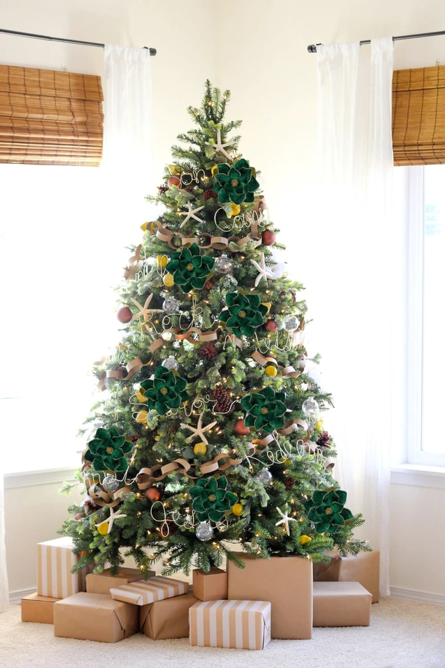 Alt view image 4 of 7 - 3 Artificial Christmas Magnolias Flowers 30 Long Stem Faux Magnolia Stems for Tree Ornaments, Holiday Centerpieces & Christmas Decor,Green