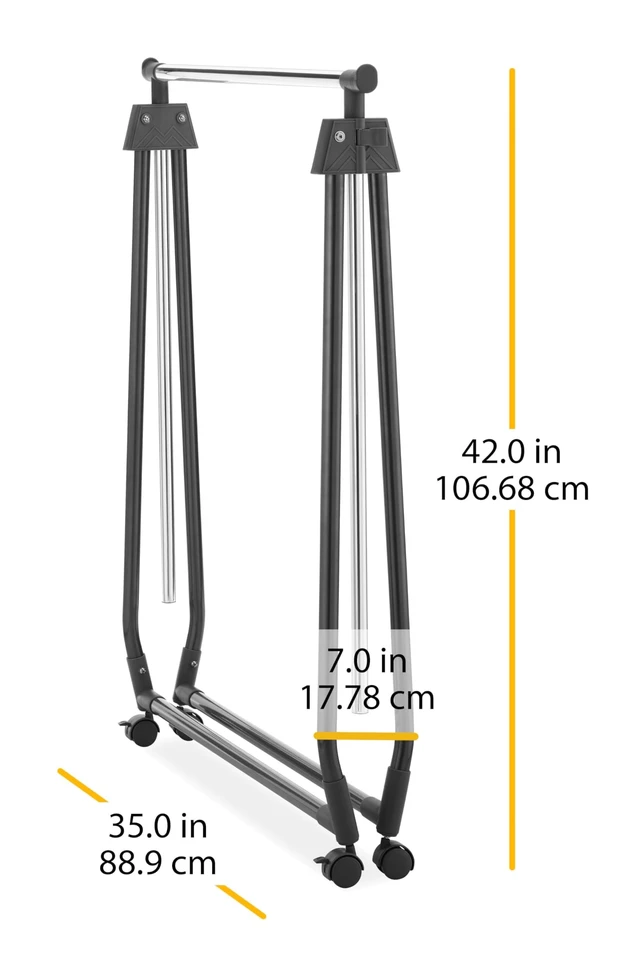 Alt view image 2 of 7 - Folding Garment Rack - Rolling Clothes Hanger - Adjustable Height - Black