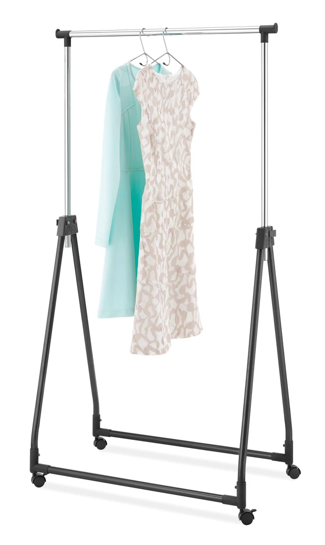 Alt view image 3 of 7 - Folding Garment Rack - Rolling Clothes Hanger - Adjustable Height - Black