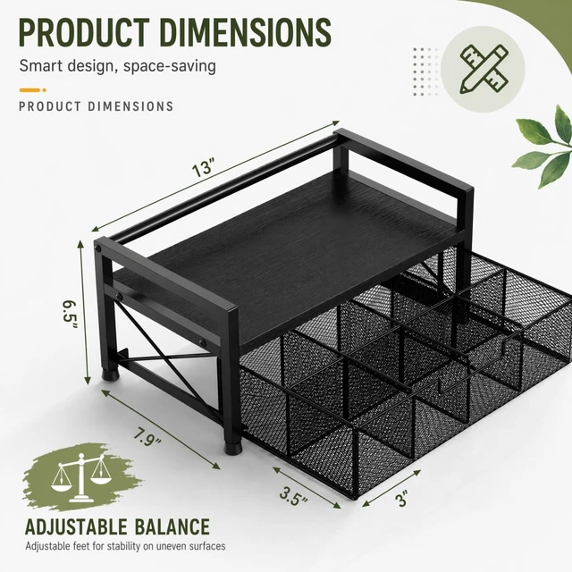 Alt view image 7 of 7 - Metal Tea Bag Organizer 8 Compartments Adjustable Drawer Tea Storage Box, Multi-Purpose Tea Rack for Countertop Kitchen Office, Tea Bag Holder Station Chest (Tiger Color)