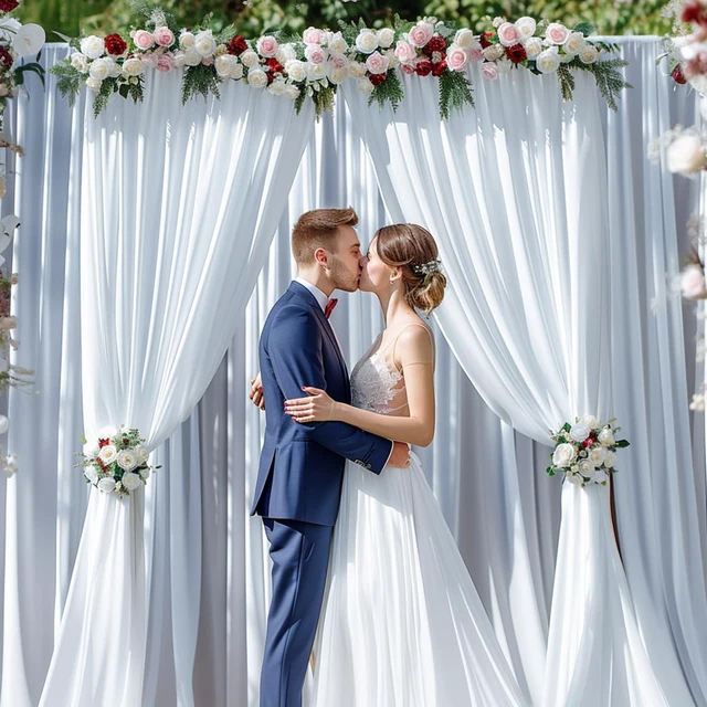 Alt view image 2 of 6 - 10x10ft Wrinkle Free White Backdrop Curtain for Parties Soft Fabric Drapes Wedding White Curtain Backdrop for Birthday Party Decorations Background for Photography 5x10ft, 2 Panels