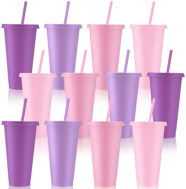 Main image of 12 Pcs Lavender Pink Plastic Cups with Lids and Straws 24 oz
Reusable Tumbler Large Travel Mug Cup Coffee Beverage Drinks Party Supplies for Christmas Wedding Bridal Baby Shower Birthday