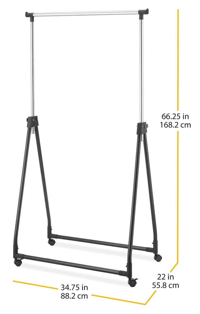 Alt view image 4 of 7 - Folding Garment Rack - Rolling Clothes Hanger - Adjustable Height - Black