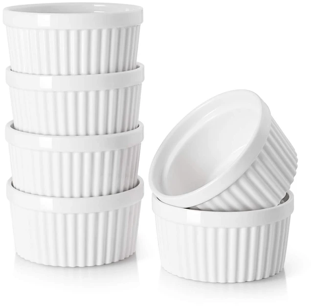 Main image of 4 oz Ceramic Ramekins Set of 6, Oven Safe Souffle Dishes for Air Fryer Baking, Mini Round Baking Cups for Creme Brulee, Dipping Sauces, Desserts and Prep Bowls, White