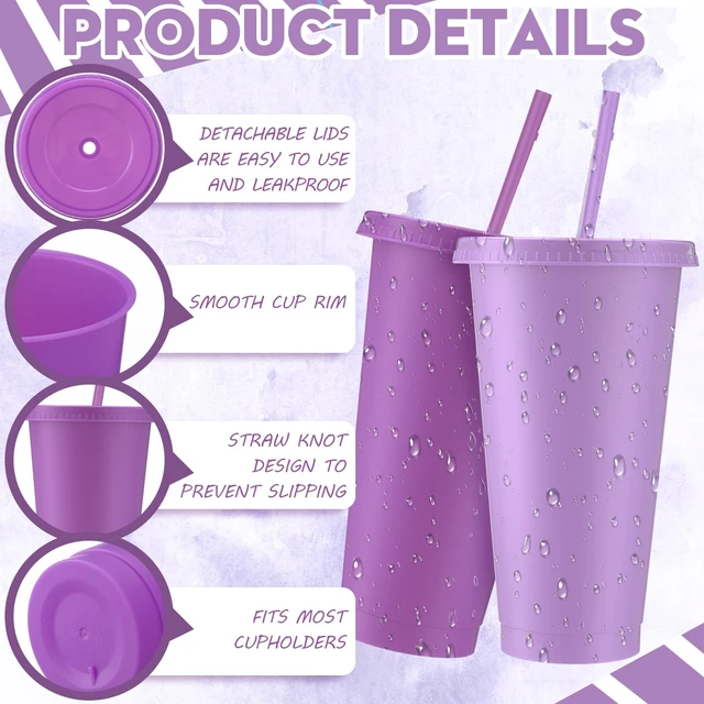 Alt view image 3 of 6 - 12 Pcs Lavender Pink Plastic Cups with Lids and Straws 24 oz
Reusable Tumbler Large Travel Mug Cup Coffee Beverage Drinks Party Supplies for Christmas Wedding Bridal Baby Shower Birthday