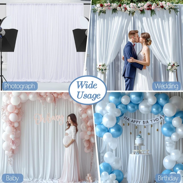 Alt view image 4 of 6 - 10x10ft Wrinkle Free White Backdrop Curtain for Parties Soft Fabric Drapes Wedding White Curtain Backdrop for Birthday Party Decorations Background for Photography 5x10ft, 2 Panels