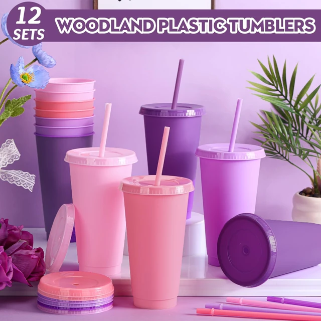 Alt view image 4 of 6 - 12 Pcs Lavender Pink Plastic Cups with Lids and Straws 24 oz
Reusable Tumbler Large Travel Mug Cup Coffee Beverage Drinks Party Supplies for Christmas Wedding Bridal Baby Shower Birthday