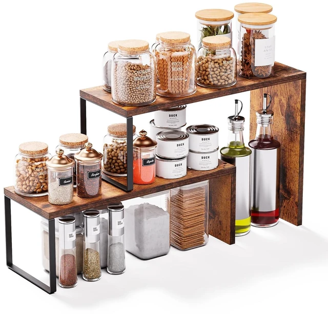 Main image of Countertop Organizer, Spice Rack Cabinet Organizer Shelf Stackable Counter Corner Shelves Organization and Storage for Pantry, Counter top, Coffee Station Wood Rustic Brown