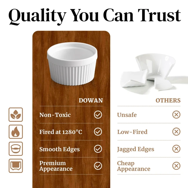 Alt view image 3 of 7 - 4 oz Ceramic Ramekins Set of 6, Oven Safe Souffle Dishes for Air Fryer Baking, Mini Round Baking Cups for Creme Brulee, Dipping Sauces, Desserts and Prep Bowls, White