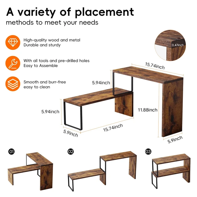 Alt view image 2 of 6 - Countertop Organizer, Spice Rack Cabinet Organizer Shelf Stackable Counter Corner Shelves Organization and Storage for Pantry, Counter top, Coffee Station Wood Rustic Brown