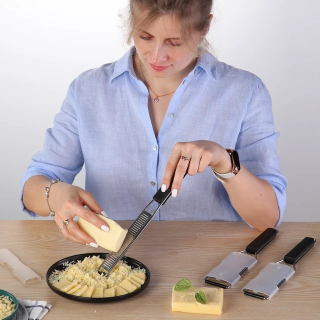 Alt view image 6 of 7 - Lemon Zester Grater Three-piece Suit - Heavy Duty Kitchen Tool for Parmesan Cheese, Ginger, Garlic, Nutmeg, Chocolate, Vegetables,Fruits,Stainless Steel Grater Dishwasher Safe Black