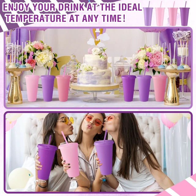 Alt view image 5 of 6 - 12 Pcs Lavender Pink Plastic Cups with Lids and Straws 24 oz
Reusable Tumbler Large Travel Mug Cup Coffee Beverage Drinks Party Supplies for Christmas Wedding Bridal Baby Shower Birthday