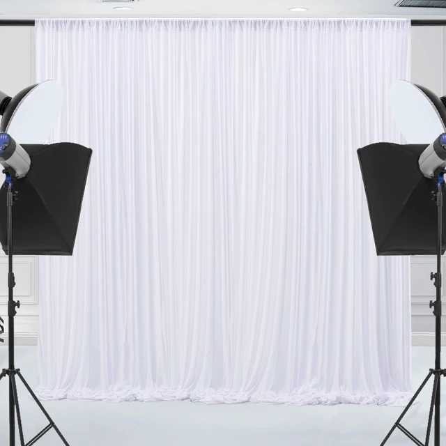 Alt view image 5 of 6 - 10x10ft Wrinkle Free White Backdrop Curtain for Parties Soft Fabric Drapes Wedding White Curtain Backdrop for Birthday Party Decorations Background for Photography 5x10ft, 2 Panels