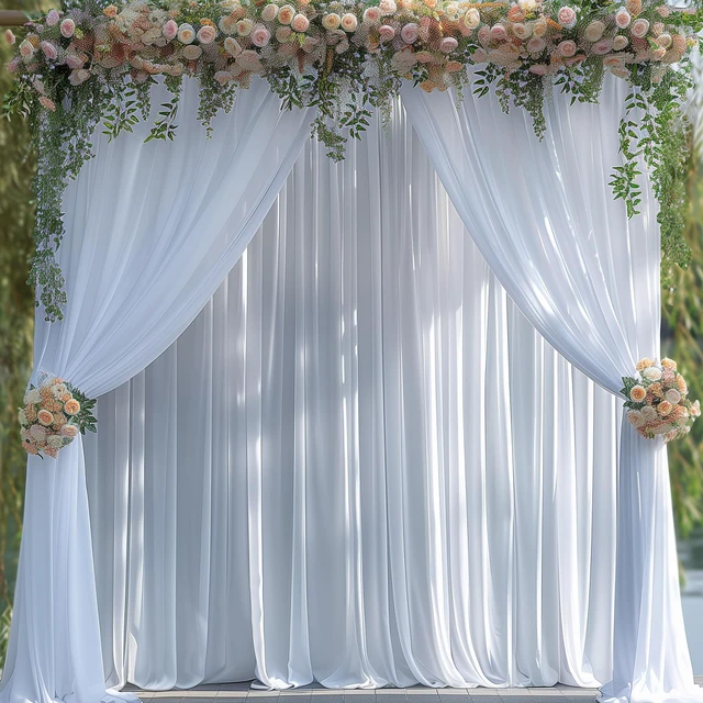Alt view image 6 of 6 - 10x10ft Wrinkle Free White Backdrop Curtain for Parties Soft Fabric Drapes Wedding White Curtain Backdrop for Birthday Party Decorations Background for Photography 5x10ft, 2 Panels