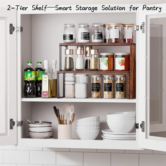 Alt view image 4 of 6 - Countertop Organizer, Spice Rack Cabinet Organizer Shelf Stackable Counter Corner Shelves Organization and Storage for Pantry, Counter top, Coffee Station Wood Rustic Brown